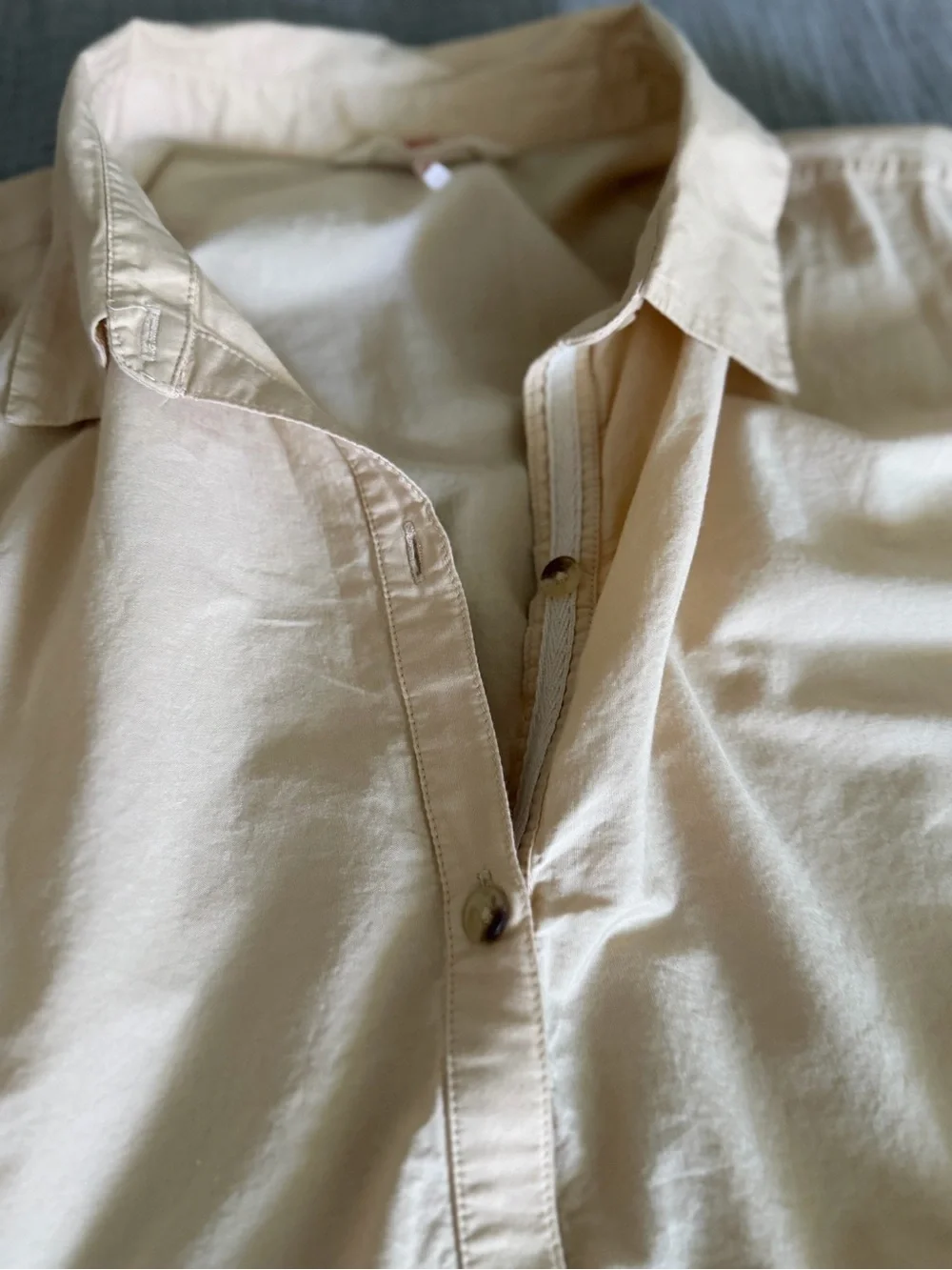 Free People Misha Mini Dress Tan Tiered Button-Front Balloon Sleeve Size L